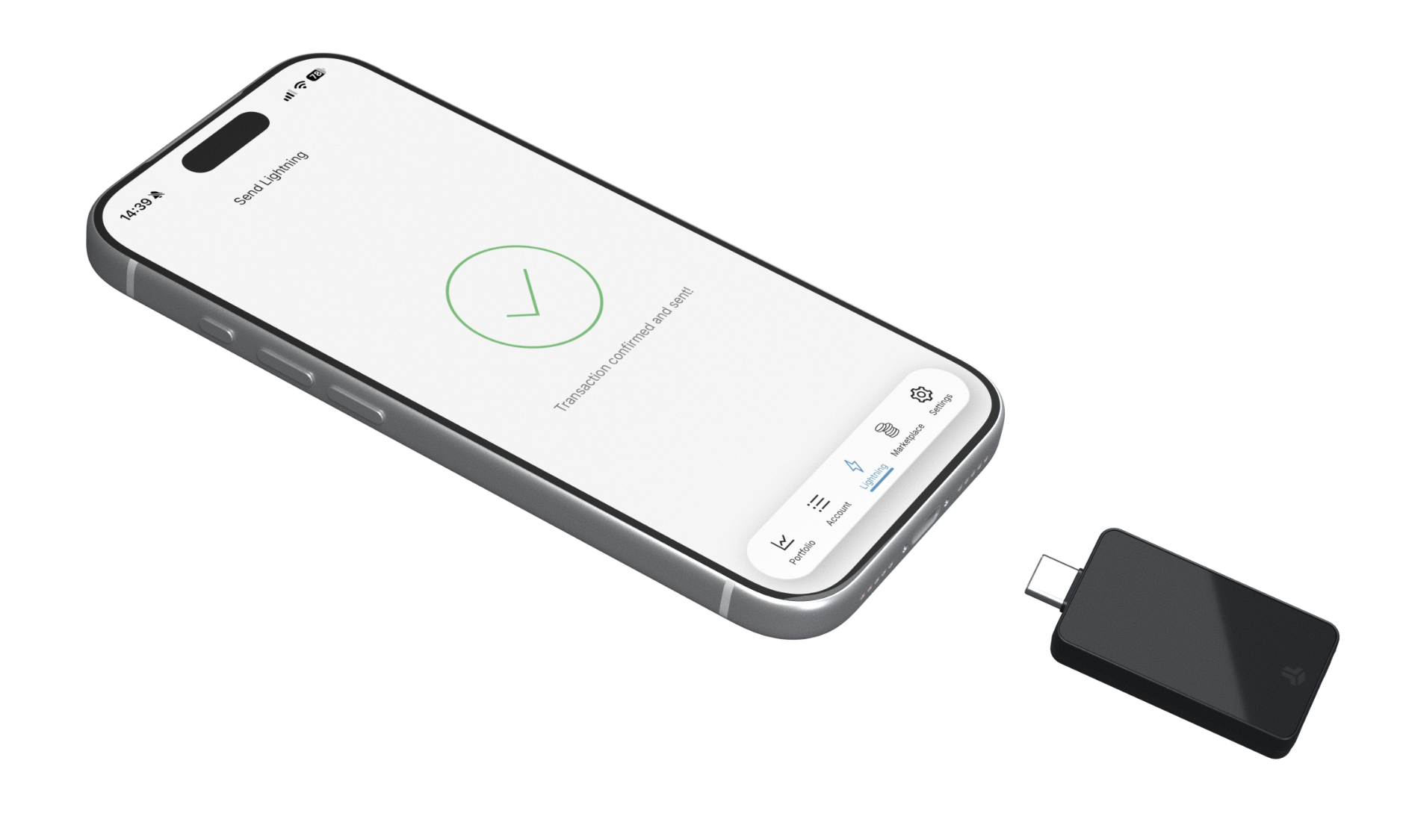 BitBoxApp showing a completed Lightning payment beside a disconnected BitBox