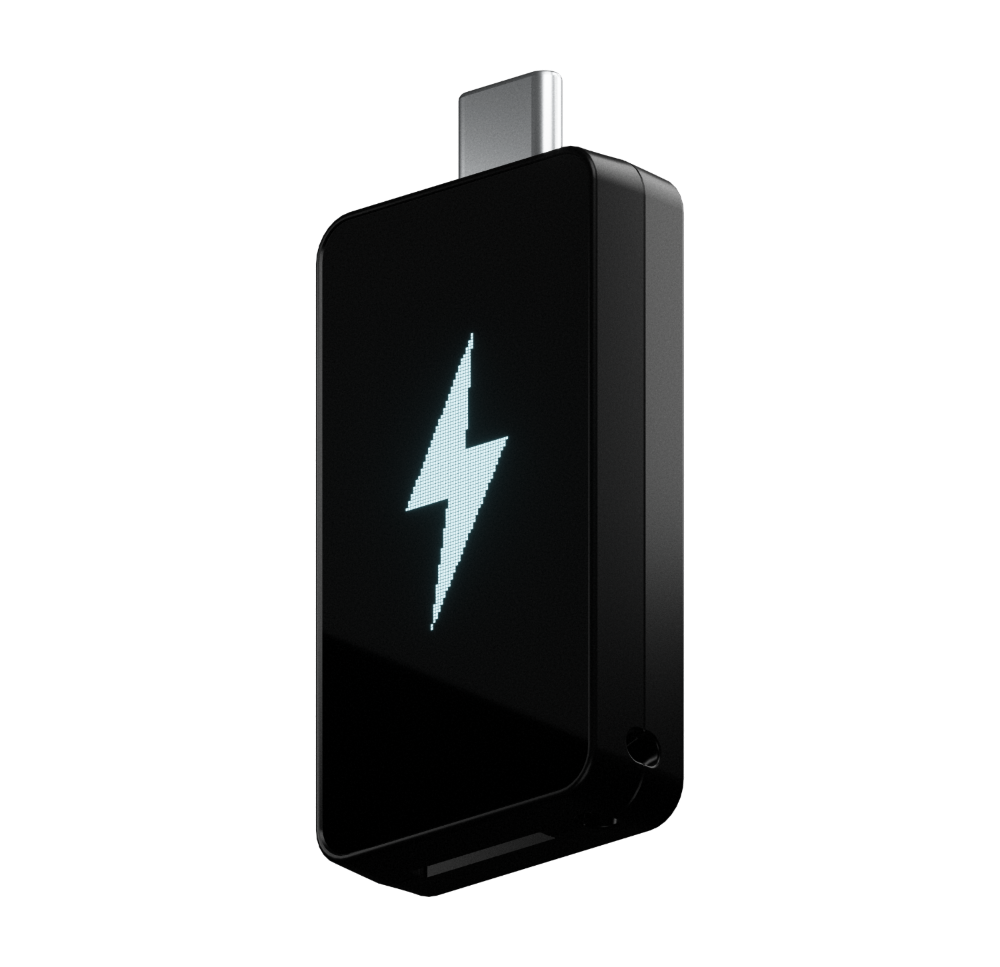 BitBox02 Nova displaying a Lightning symbol