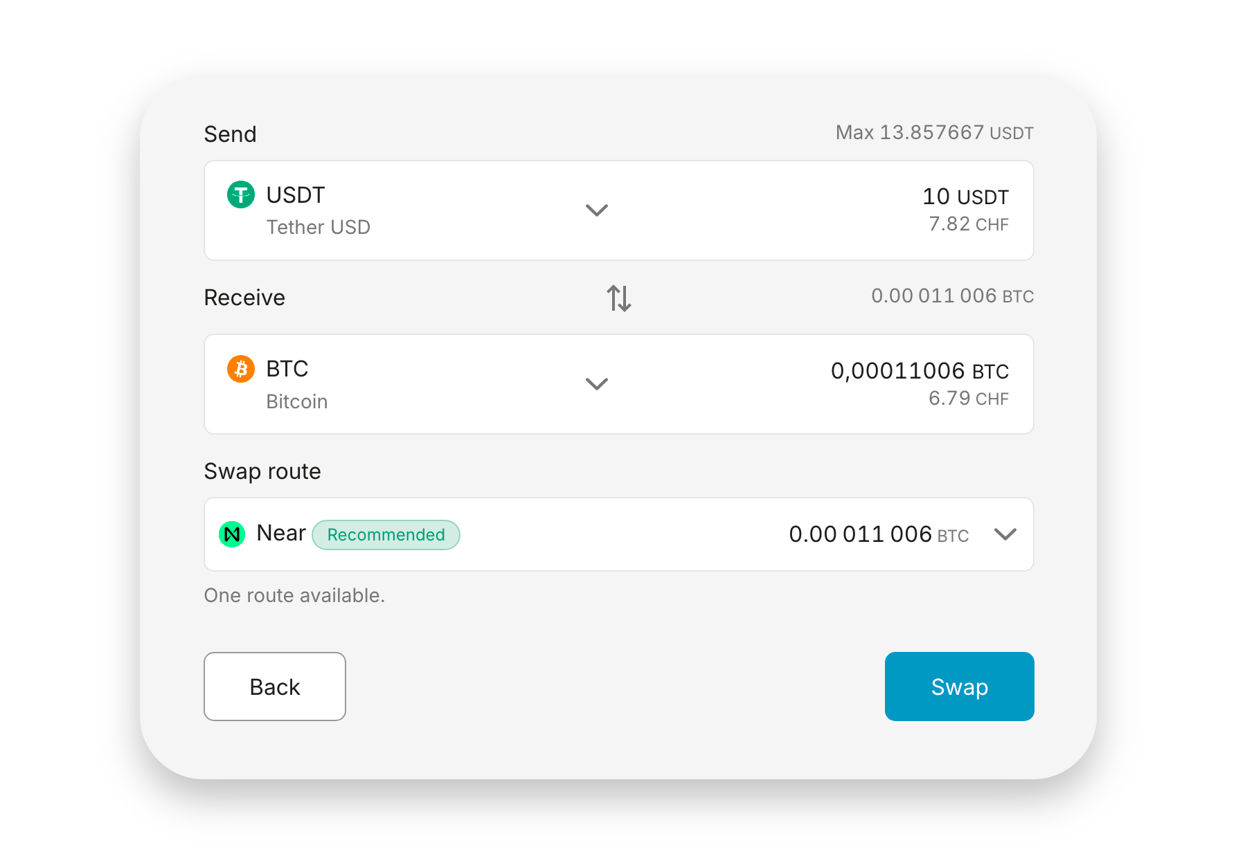 Swap crypto in the BitBoxApp