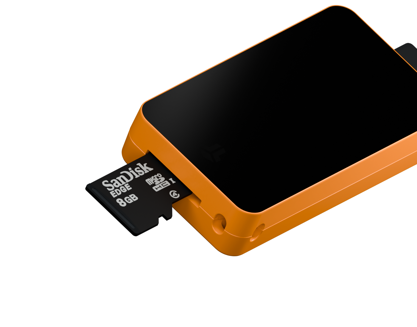 Primer plano de la ranura microSD para copias de seguridad de la BitBox02 Nova en Naranja Bitcoin