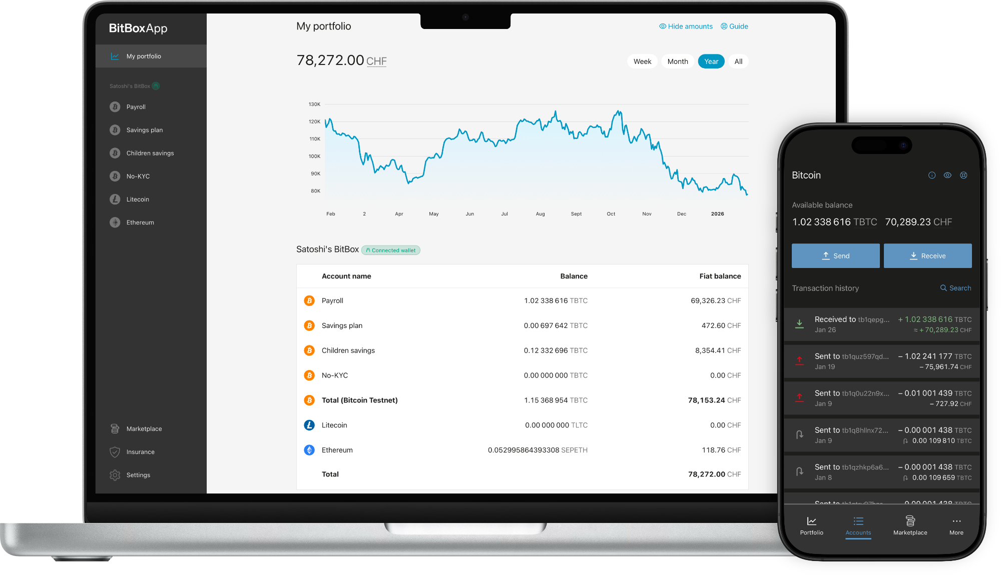 BitBoxApp running on a latop and a mobile phone